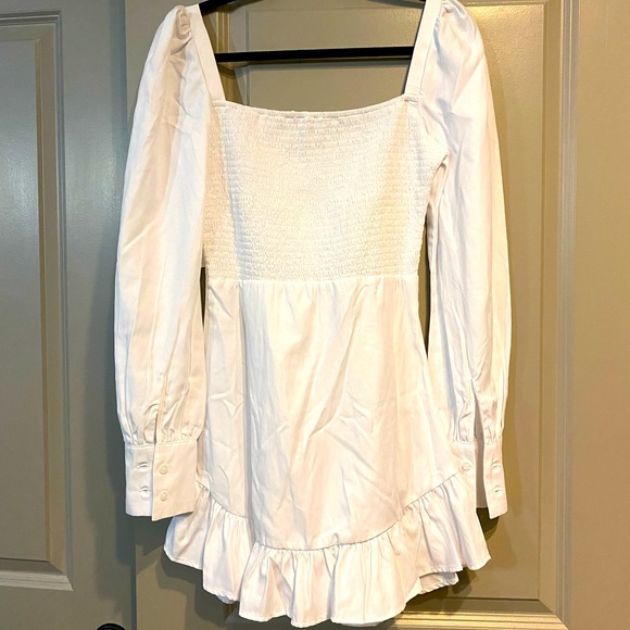 Lani the Label white button down long sleeve dress with ruffle on bottom - Picture 3 of 5